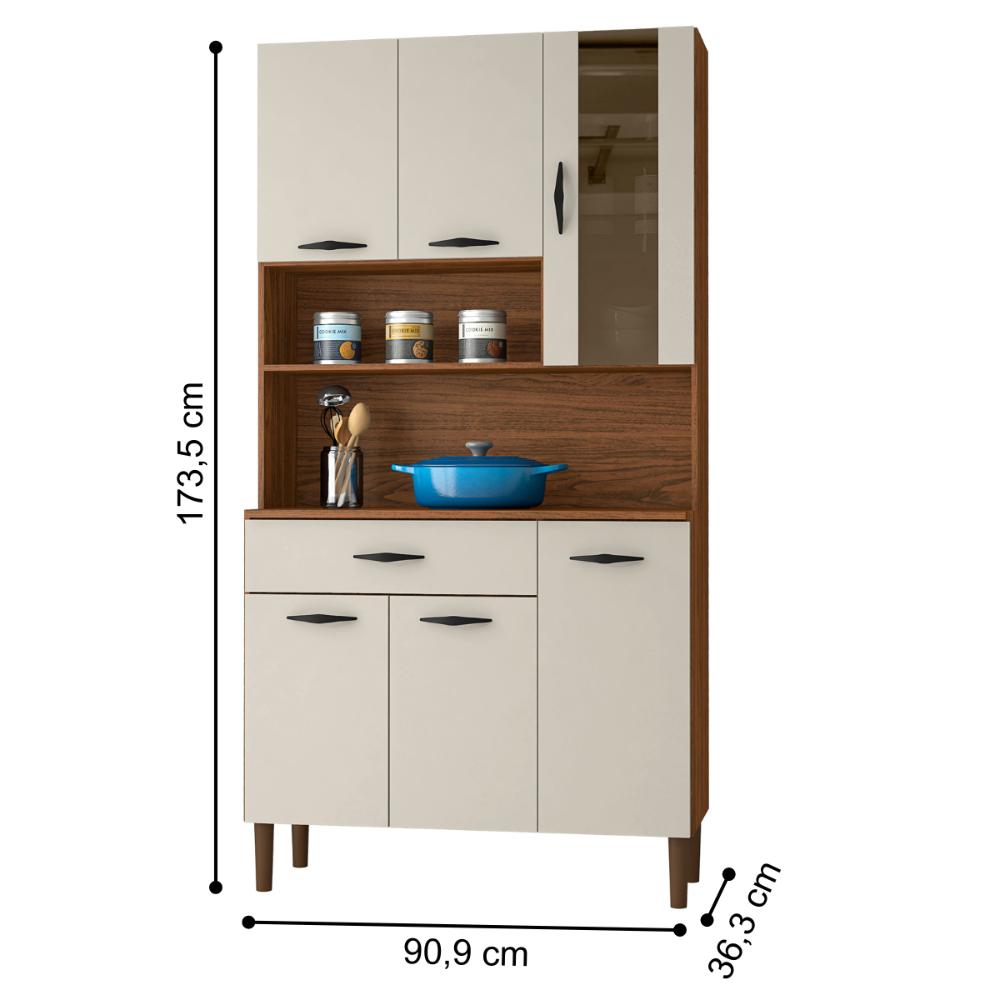 Armário de Cozinha com 6 Portas Roma Nogueria Off White