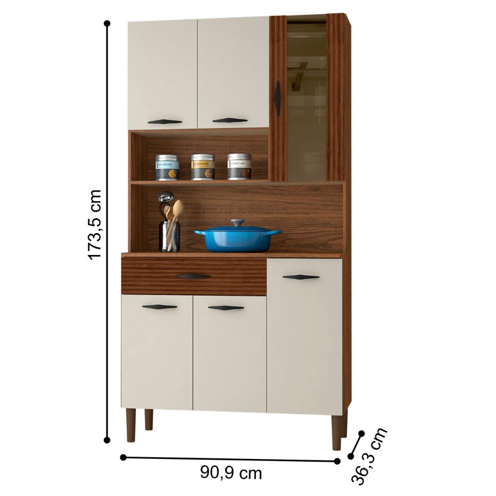 Armário de Cozinha com 6 Portas Roma Ripado Off White