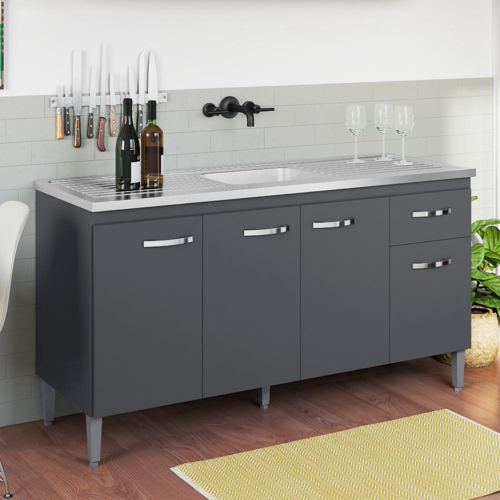 Balcão para Cozinha 4 Portas 1.5 Town Cinza Fosco