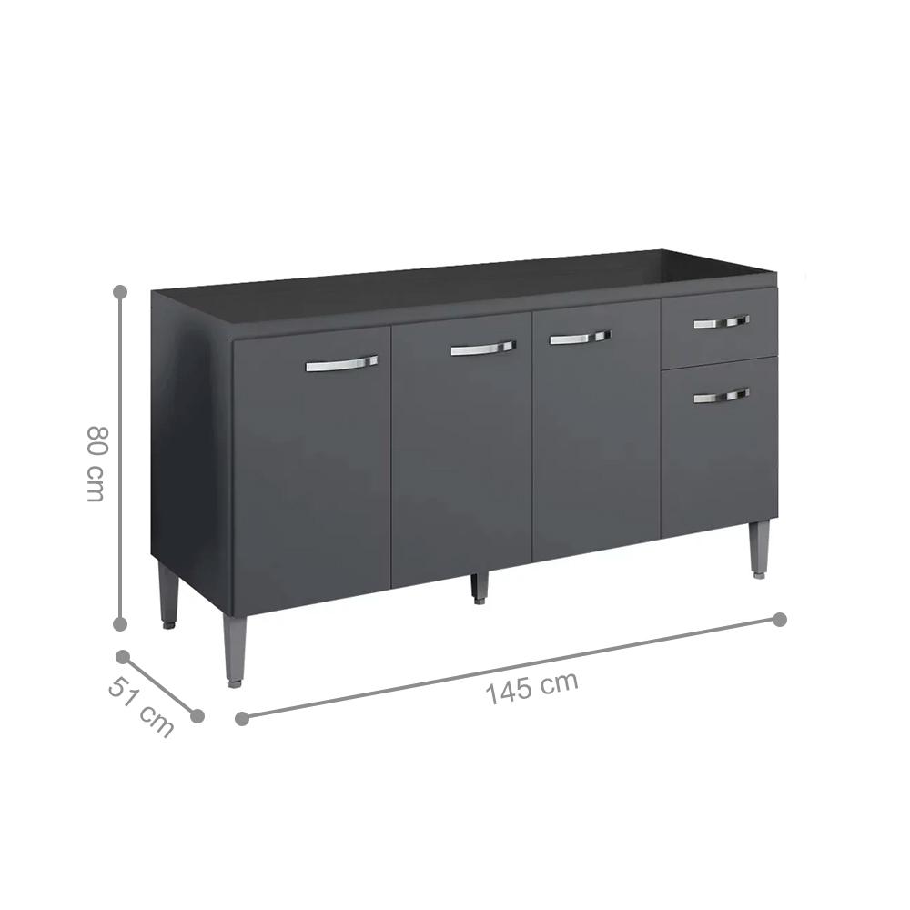 Balcão para Cozinha 4 Portas 1.5 Town Cinza Fosco