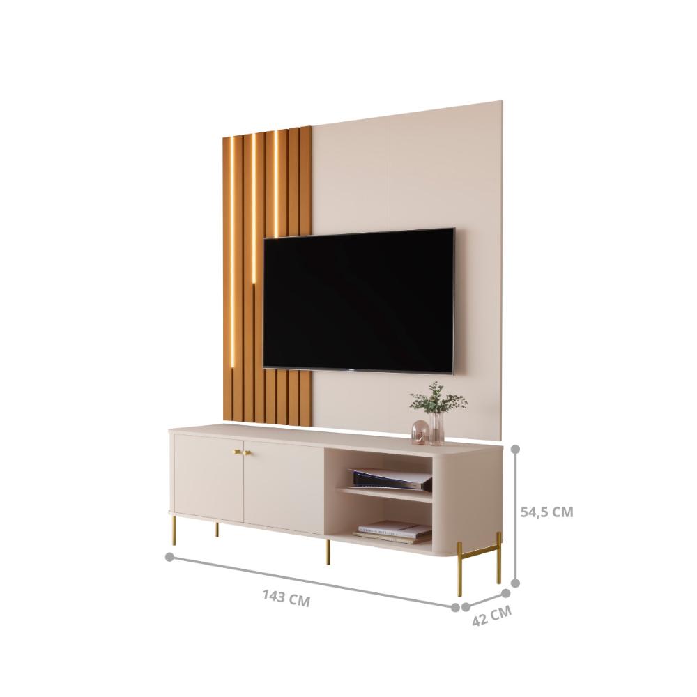 Bancada Para TV 58 Polegadas Boreal Off White Dourado