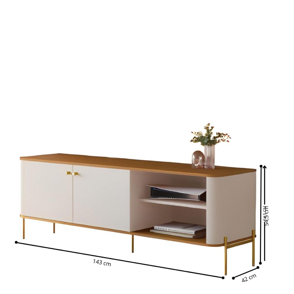 Bancada Para TV 58 Polegadas Sven Off White Nature Dourado