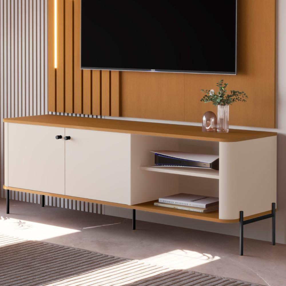 Bancada Para TV 58 Polegadas Sven Off White Nature Preto