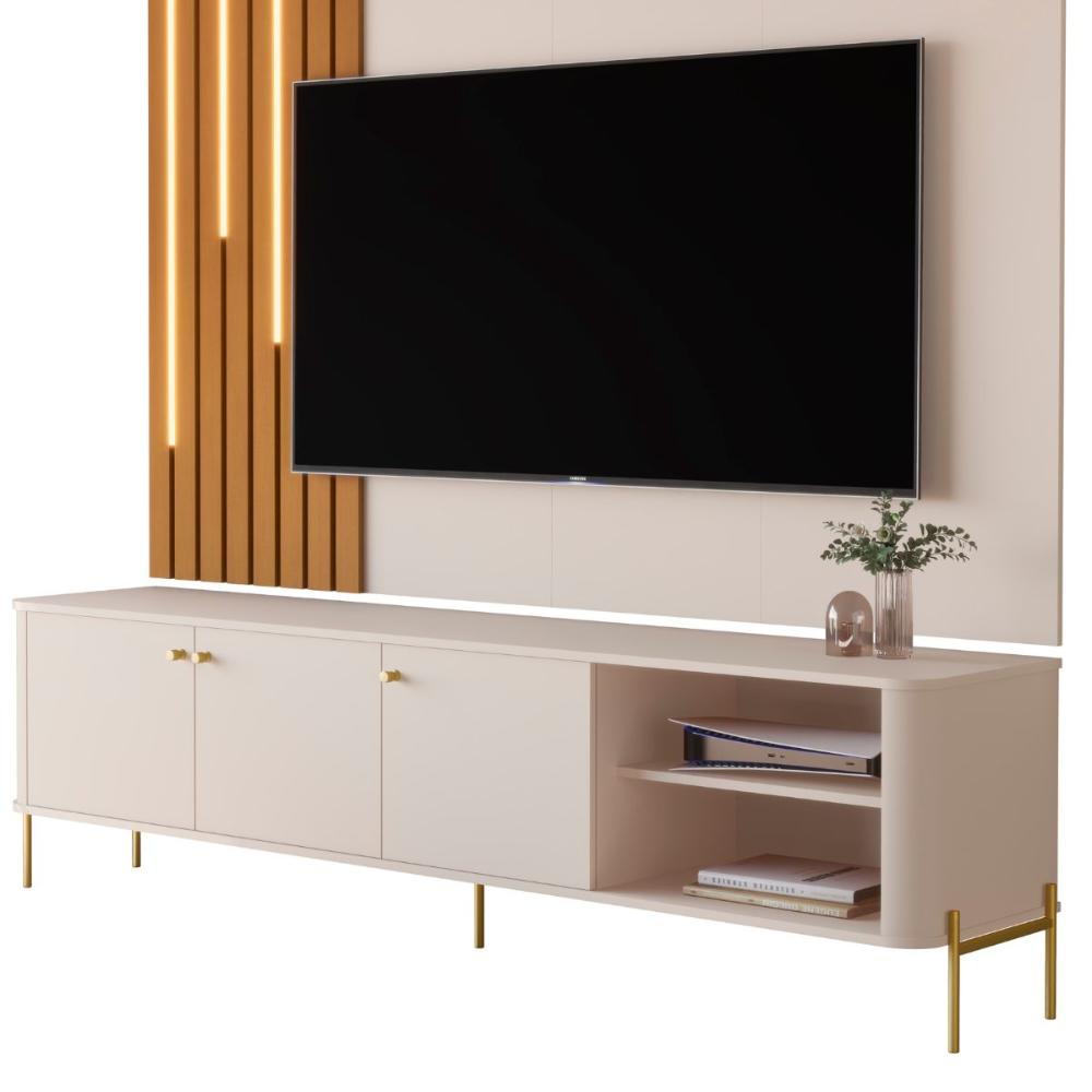 Bancada Para TV 70 Polegadas Boreal Off White Dourado