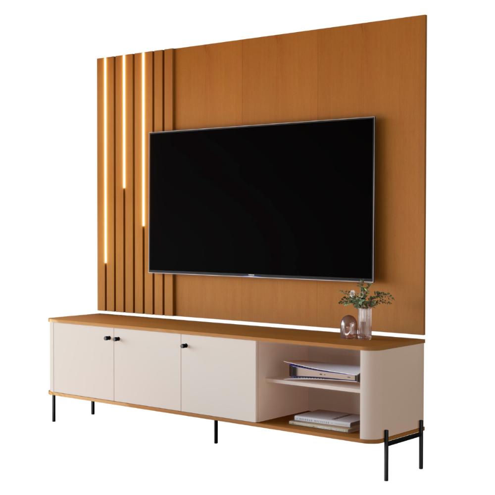 Bancada Para TV 70 Polegadas Boreal Off White Nature Preto