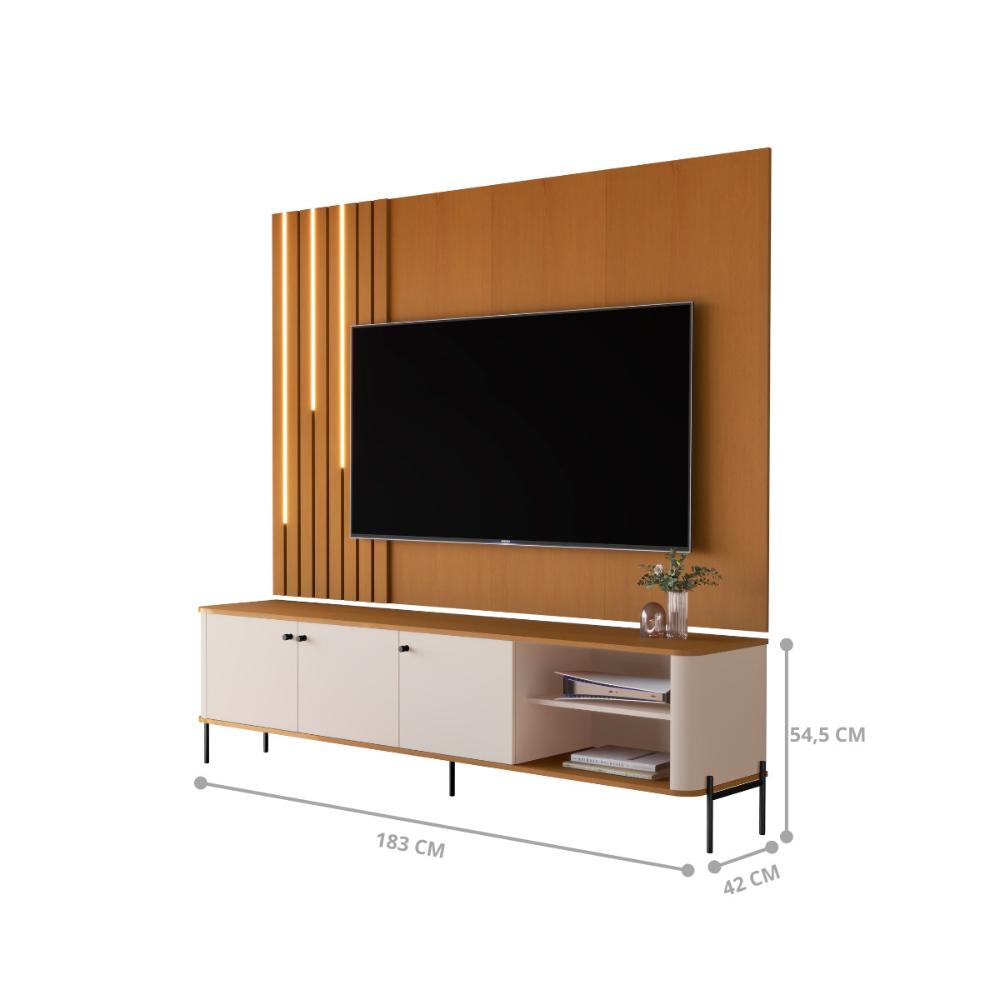 Bancada Para TV 70 Polegadas Boreal Off White Nature Preto
