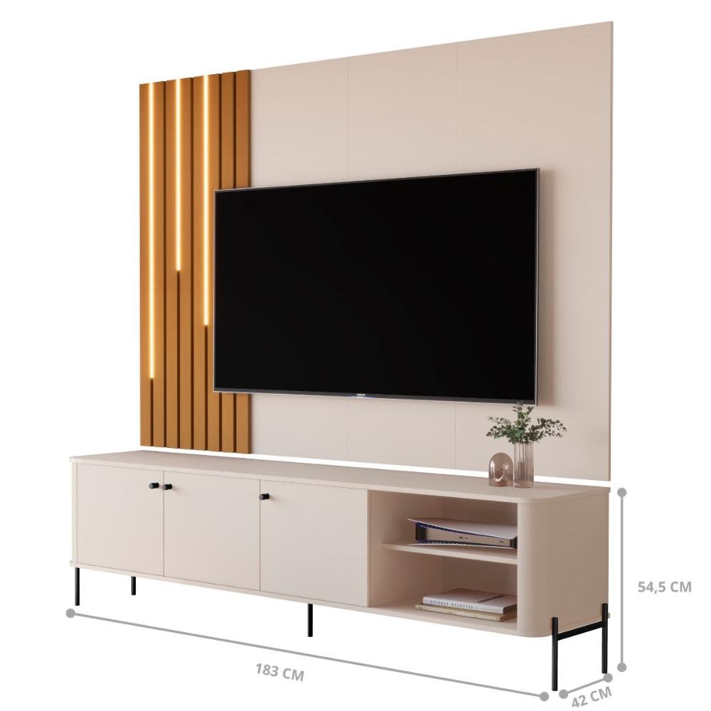 Bancada Para TV 70 Polegadas Boreal Off White Preto