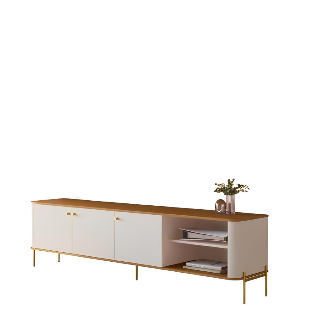 Bancada Para TV 70 Polegadas Sven Off White Nature Dourado