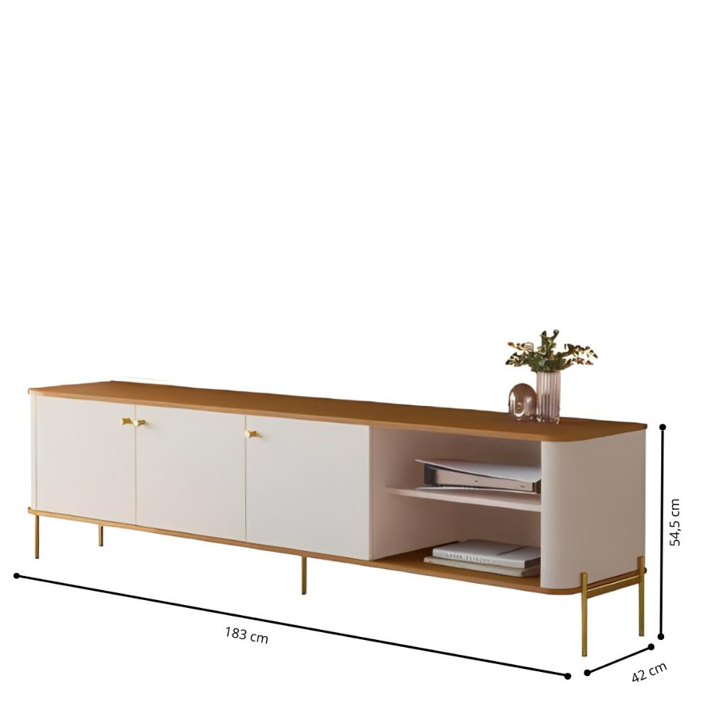 Bancada Para TV 70 Polegadas Sven Off White Nature Dourado