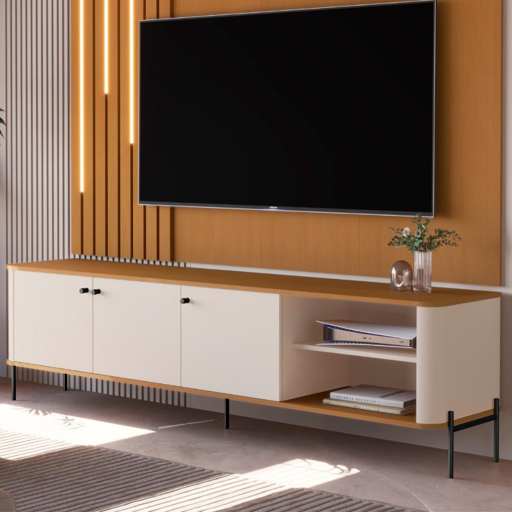 Bancada Para TV 70 Polegadas Sven Off White Nature Preto