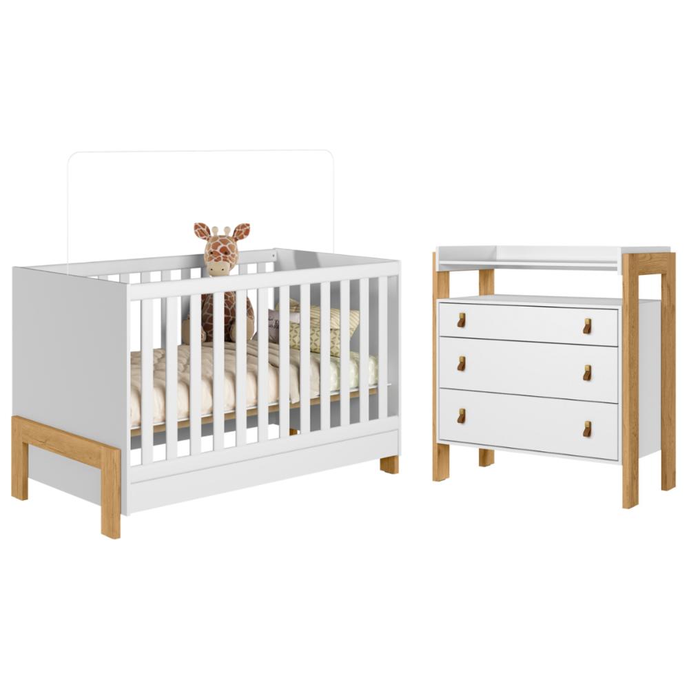 Berço Mini Cama e Cômoda Mendoza Branco Acetinado