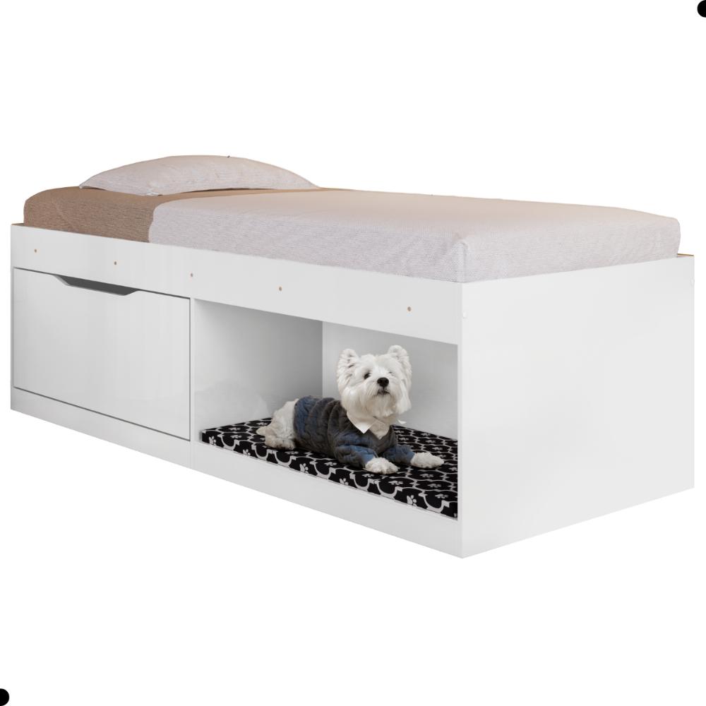 Box 2 Prateleiras Solteiro Uruguai Com Kit Pet e Colchão Branco