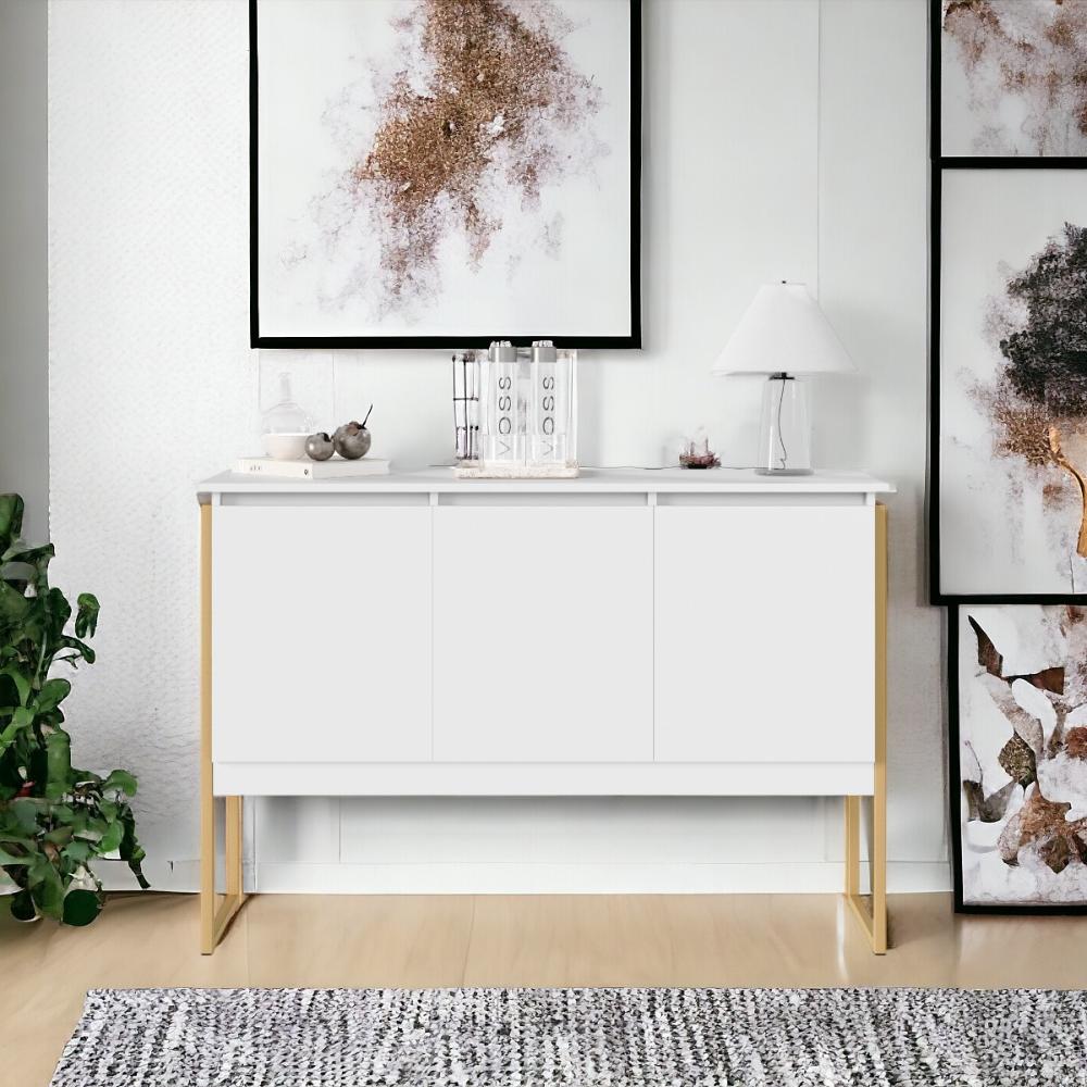Buffet Aparador com 3 Portas Miami Branco Dourado