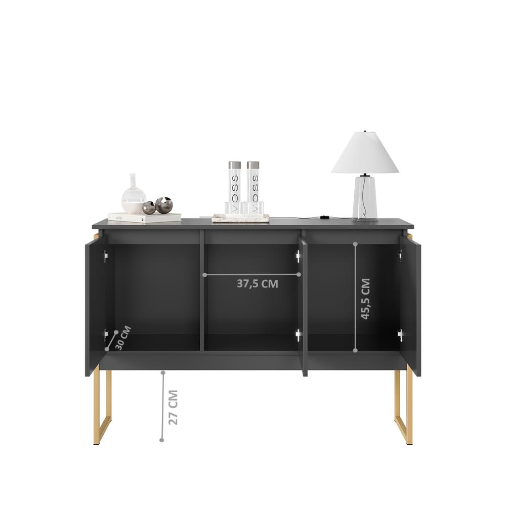 Buffet Aparador com 3 Portas Miami Preto Dourado