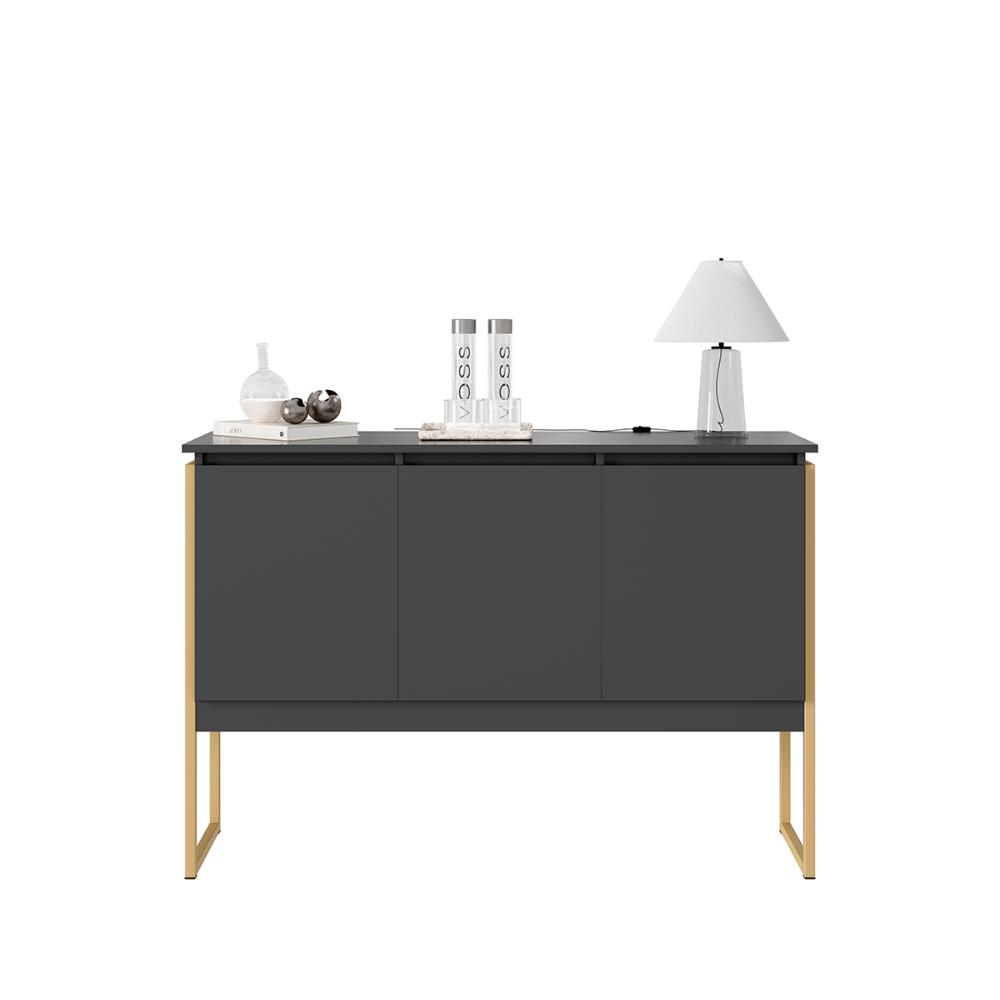 Buffet Aparador com 3 Portas Miami Preto Dourado
