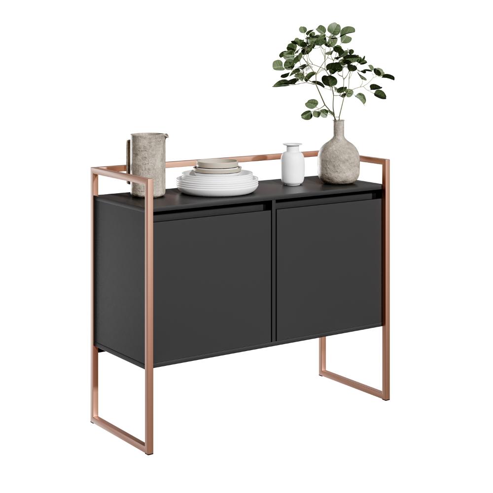 Buffet Junior Industrial 2 Portas Industrial Preto - Preto/Cobre