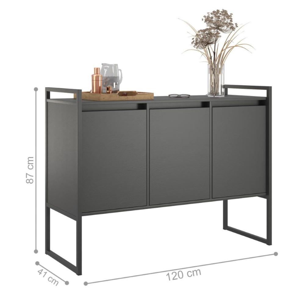 Buffet para Sala Industrial Manila Preto Onix