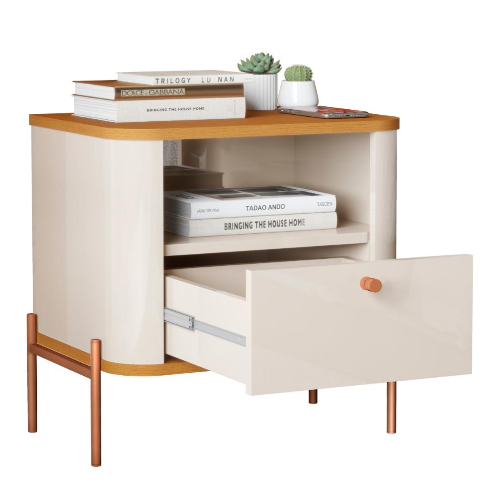 Cômoda Pequena Filadelfia Off White Nature Bronze