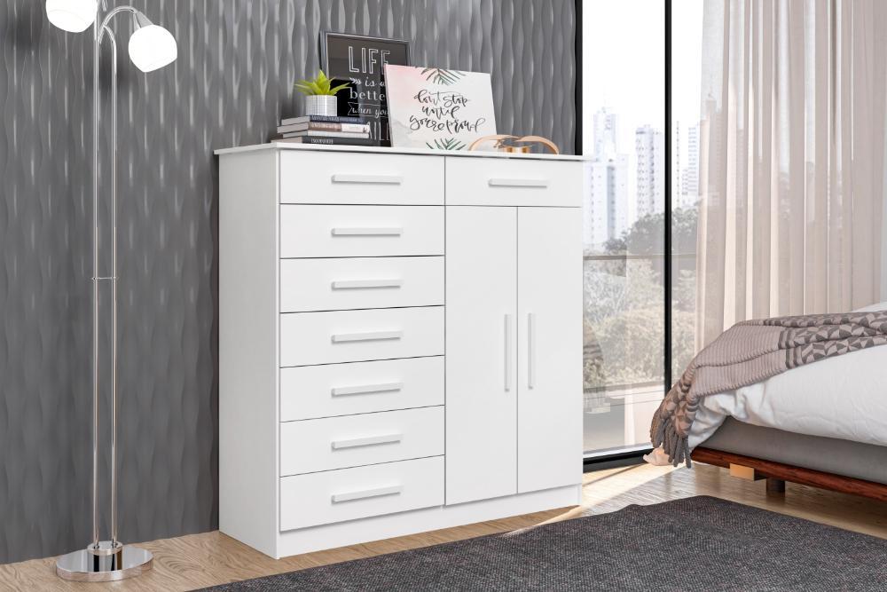 Cômoda Sapateira Gaveteiro 8 Gavetas 2 Portas Tallin - Branco