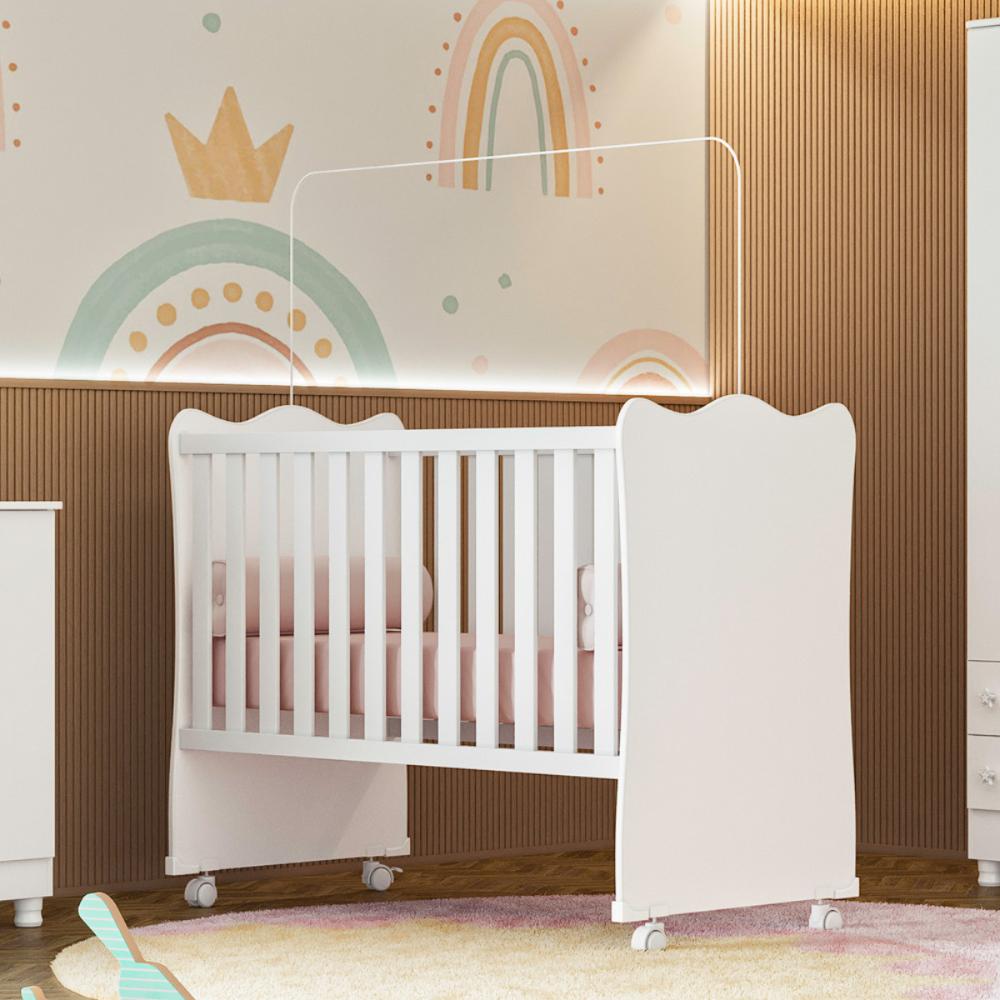 Cômoda e Berço com Rodizio Inglaterra Branco Branco