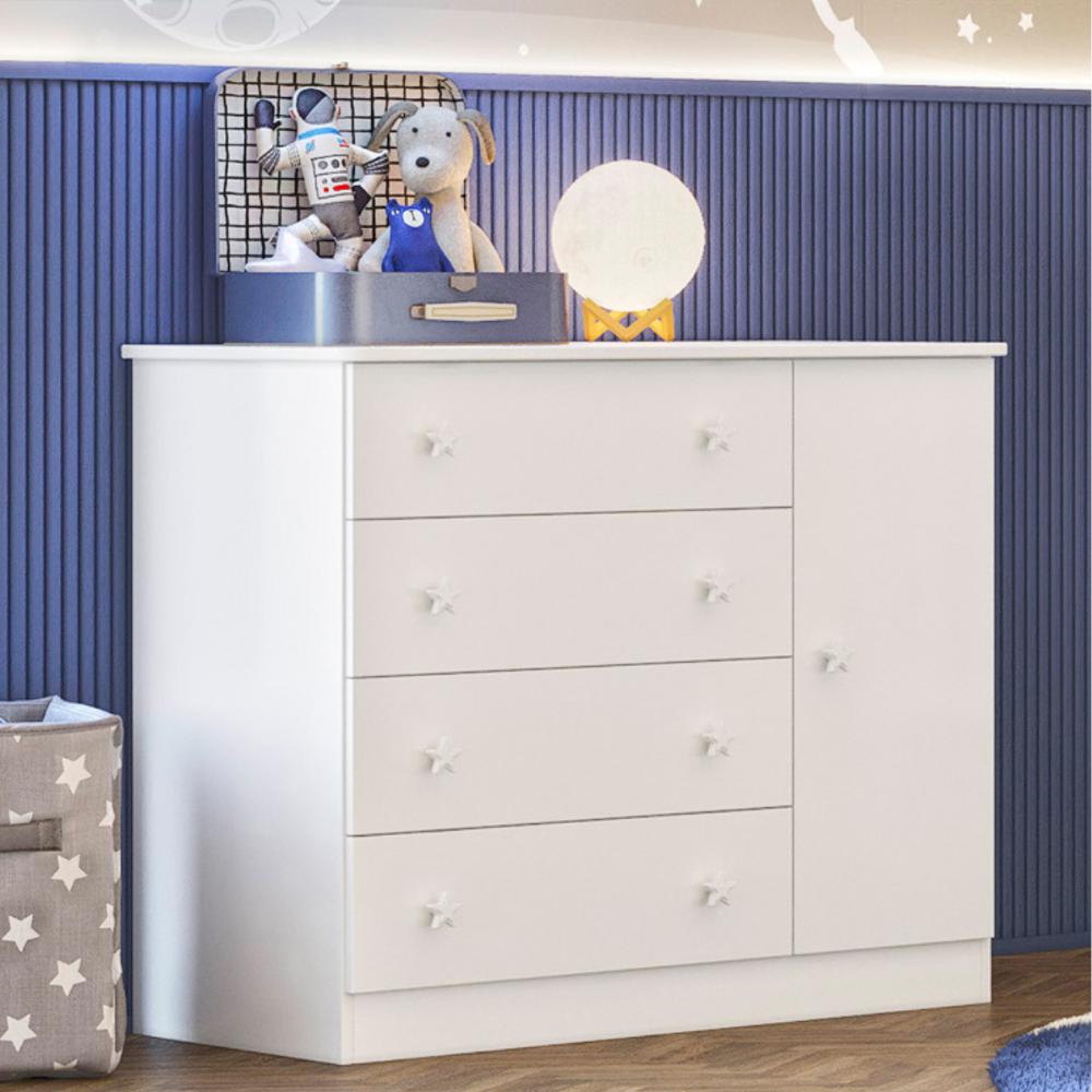 Cômoda e Berço com Rodizio Inglaterra Branco Branco