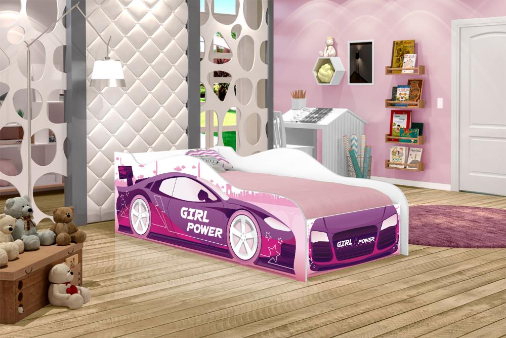 Cama Carro Solteiro Divertida Quarto Infantil - Rosa