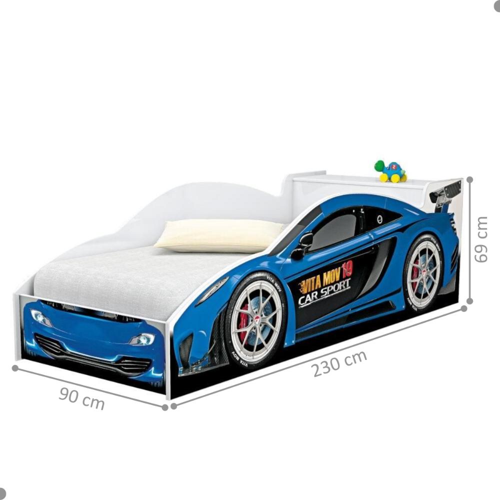 Cama Carro com Baú Accelerate Juvenil Azul