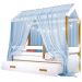Cama Montessori Com Auxiliar Cordão Led E Dossel - Azul