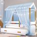 Cama Montessori Com Auxiliar Cordão Led E Dossel - Azul