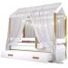 Cama Montessori Com Auxiliar Cordão Led E Dossel - Branco