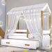 Cama Montessori Com Auxiliar Cordão Led E Dossel - Branco