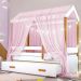 Cama Montessori Com Auxiliar Reu Led E Dossel - Rosa