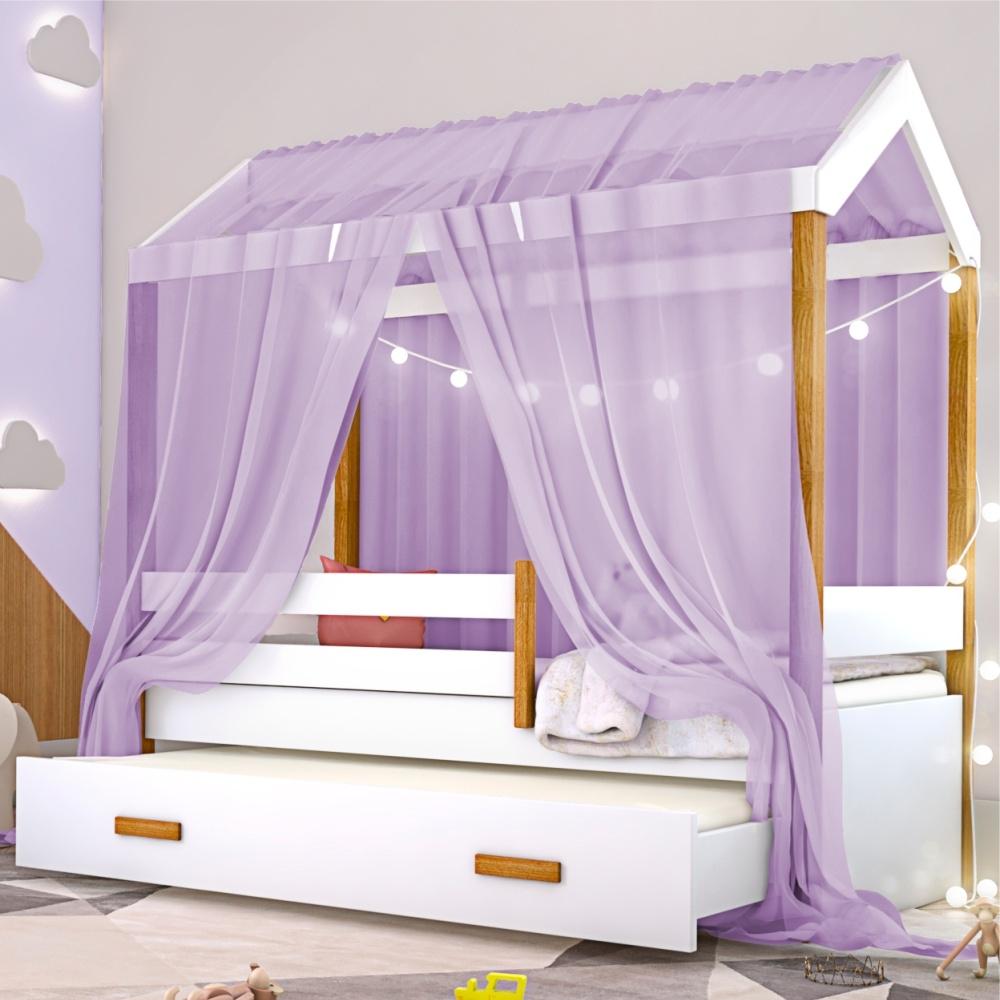 Cama Montessori Com Auxiliar Reu Led E Dossel - Rosa