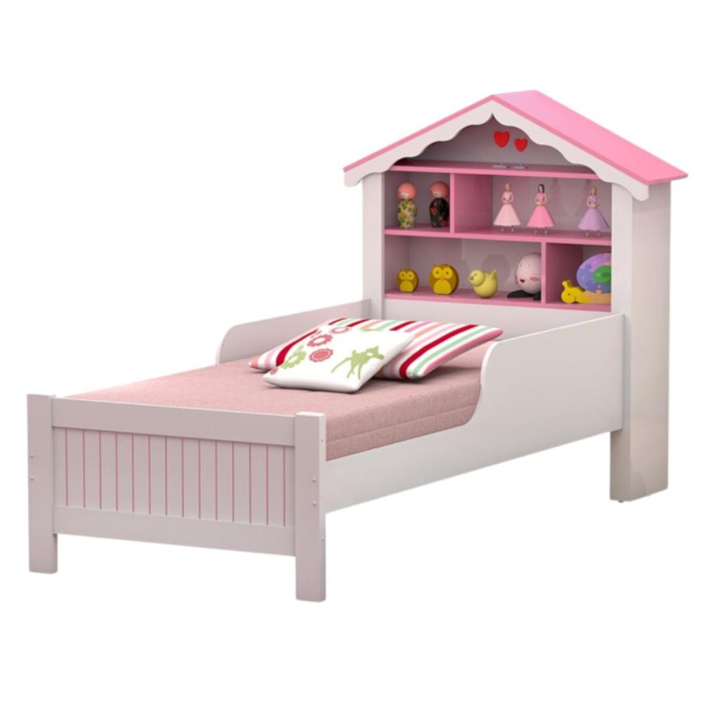Cama de Solteiro Carvalho Branco/Rosa