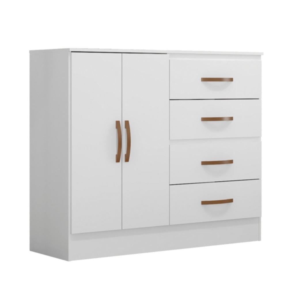 Comoda 2 Ports 4 Gavetas Fartura Branco Brilho