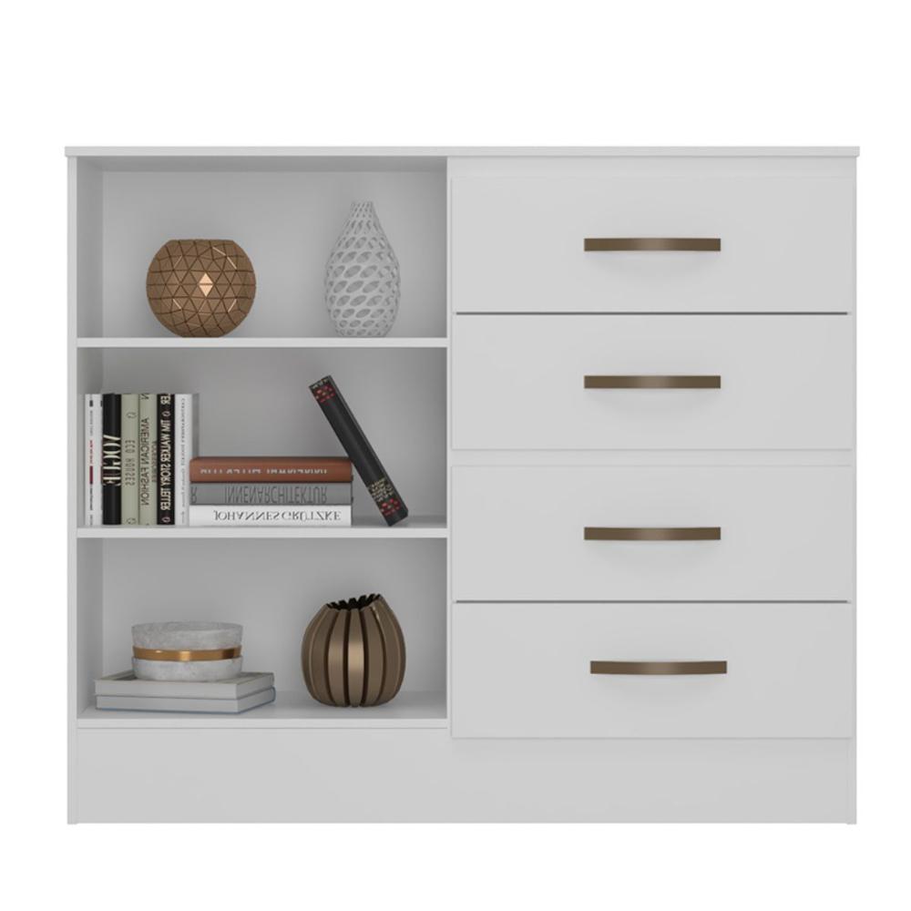 Comoda 2 Ports 4 Gavetas Fartura Branco Brilho