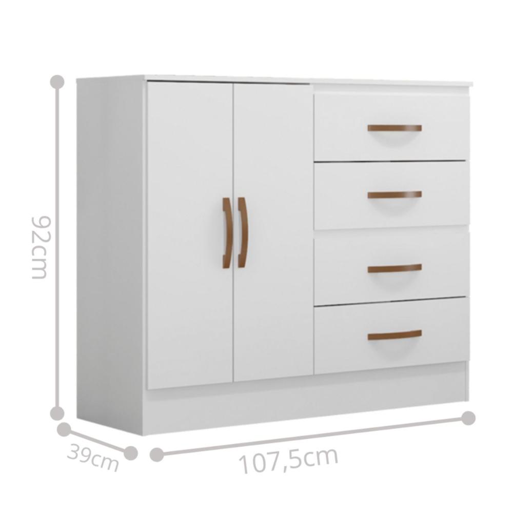 Comoda 2 Ports 4 Gavetas Fartura Branco Brilho