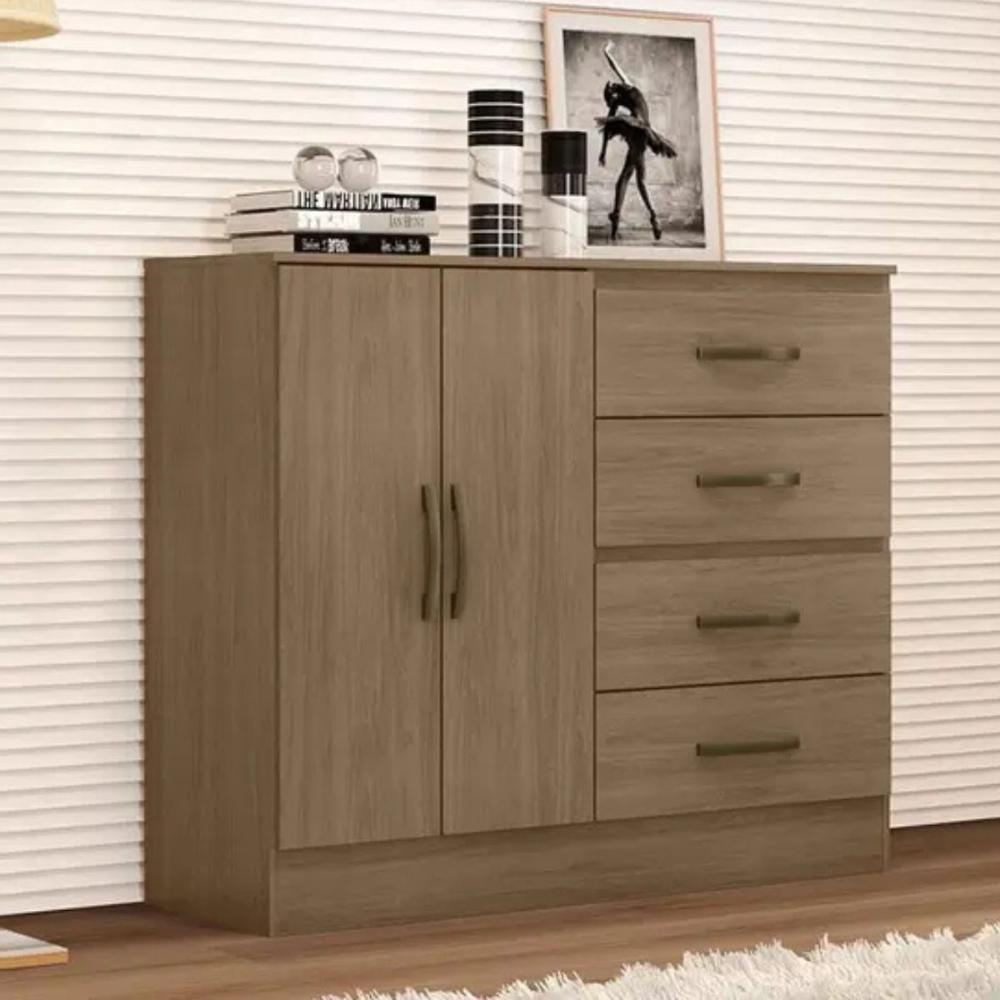 Comoda 2 Ports 4 Gavetas Fartura Carvalho Oak