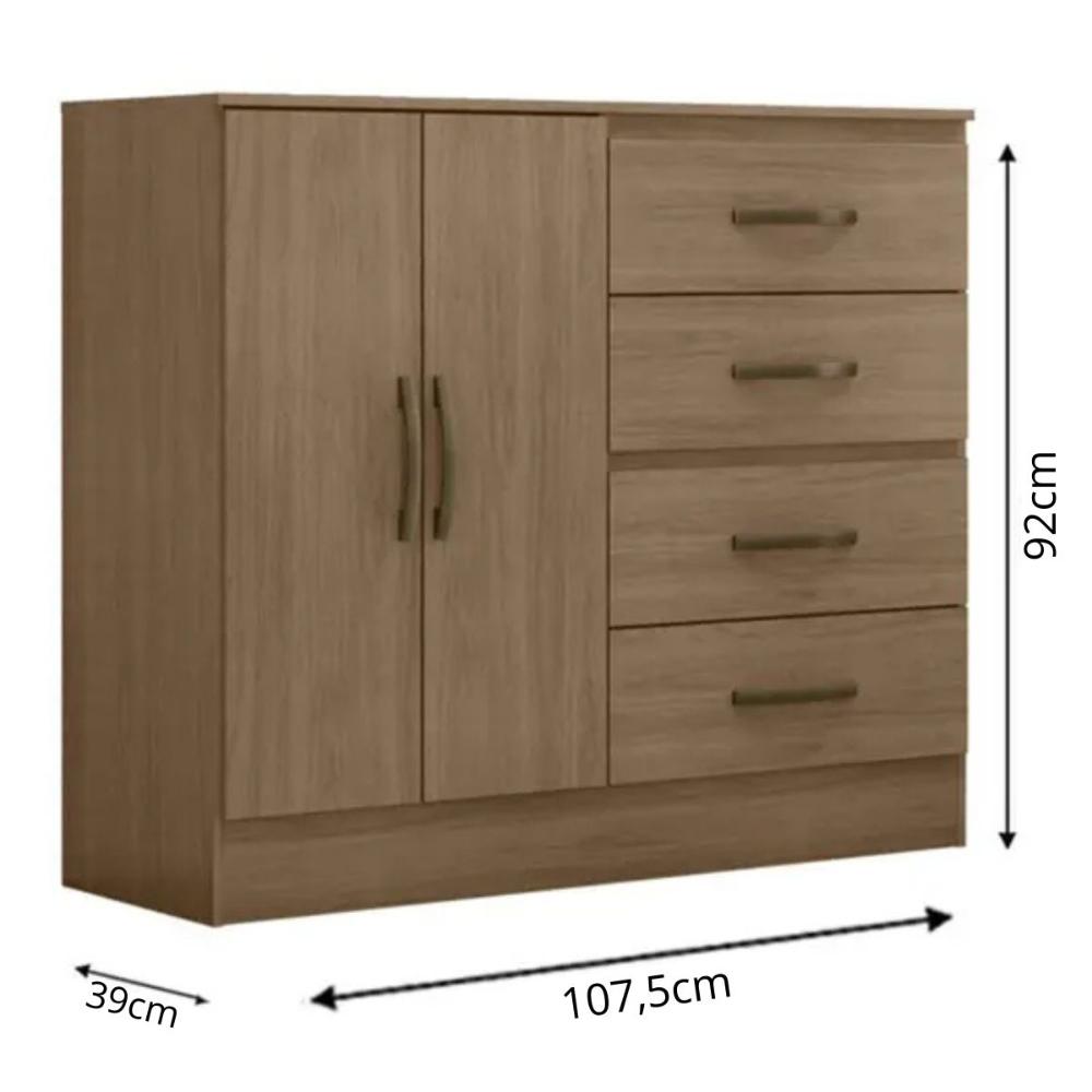 Comoda 2 Ports 4 Gavetas Fartura Carvalho Oak