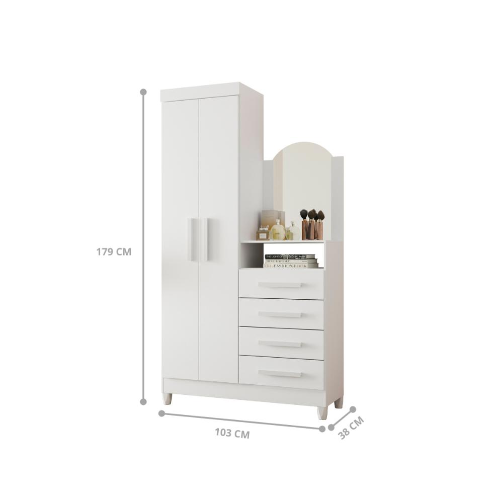 Comoda Roupeiro Com Espelho Tokyo Branco
