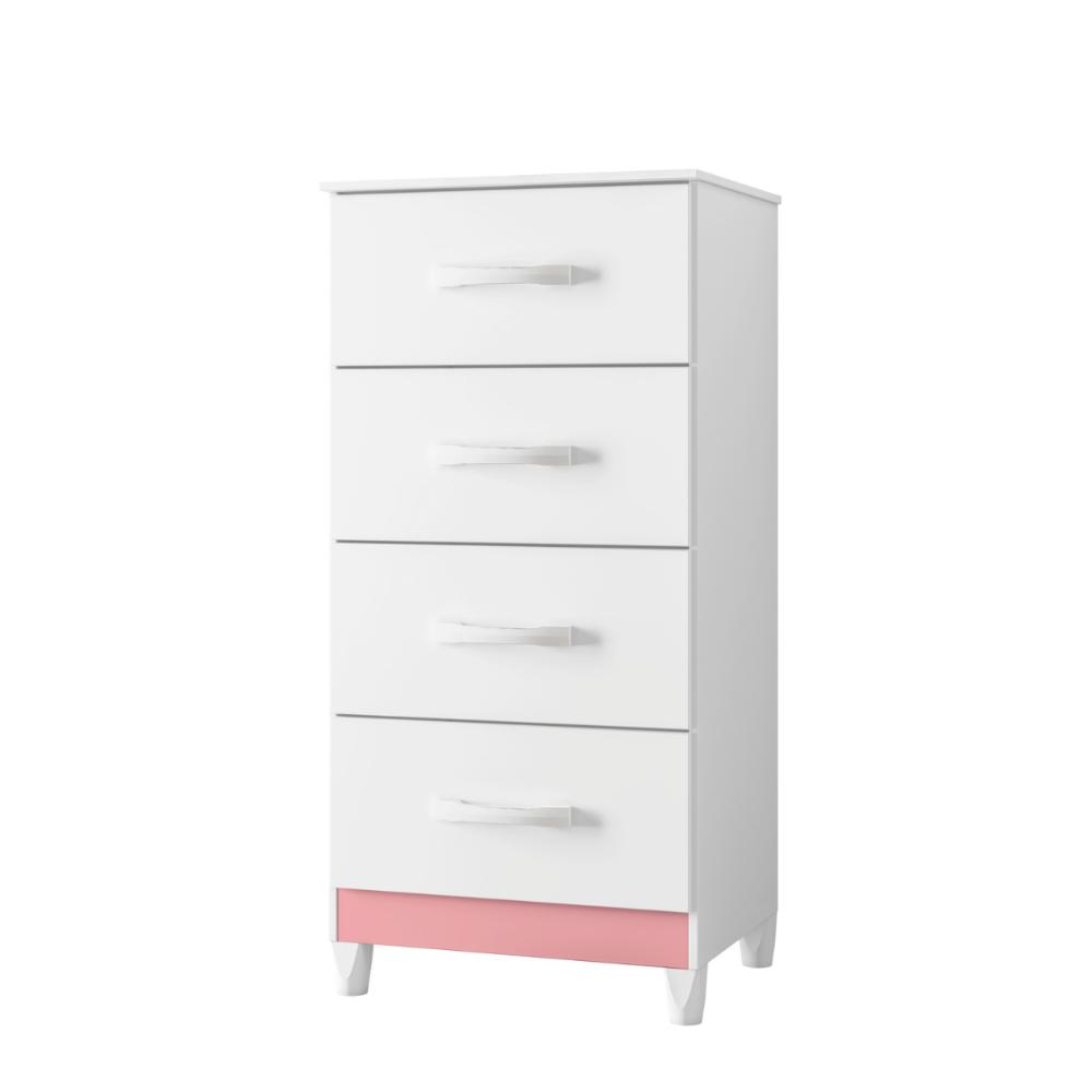 Comoda Siria 4 Gavetas Branco Rosa