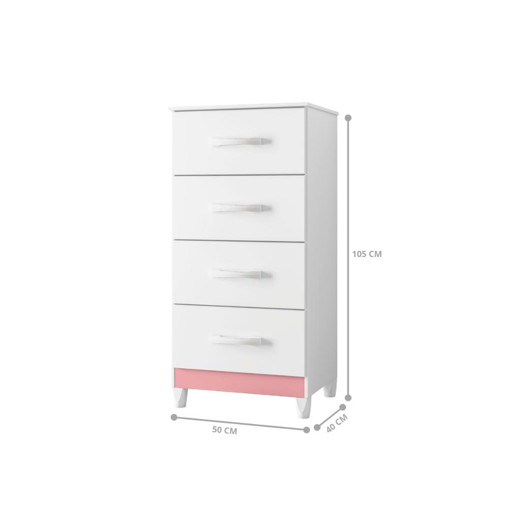 Comoda Siria 4 Gavetas Branco Rosa