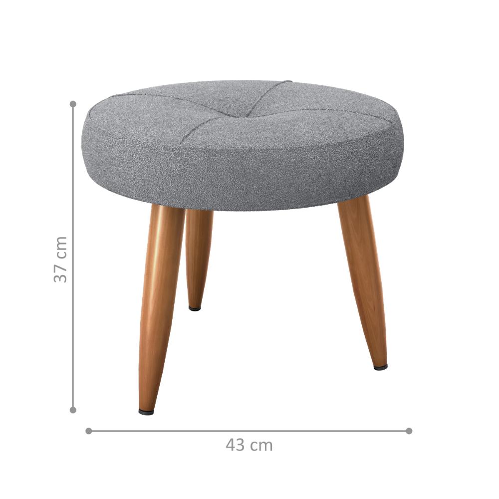 Conjunto  Poltrona e Puff Decorativos Josh Boucle Cinza