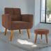 Conjunto  Poltrona e Puff Decorativos Josh Veludo Ferrugem