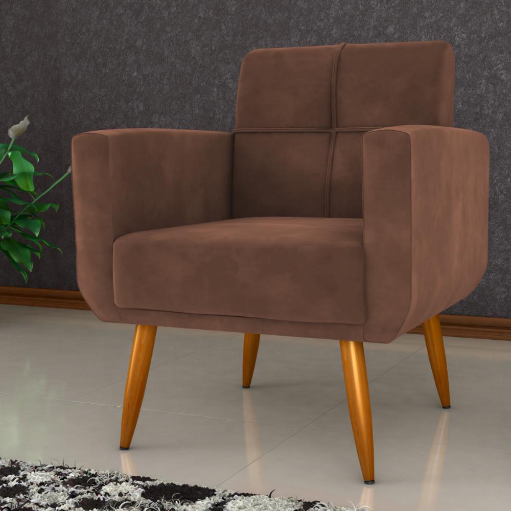 Conjunto  Poltrona e Puff Decorativos Josh Veludo Ferrugem
