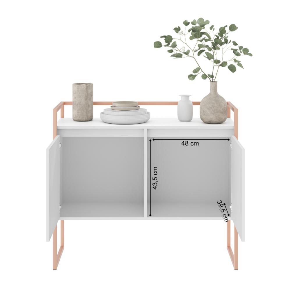 Conjunto Buffet Compacto e Aparador Industrial Branco Cobre