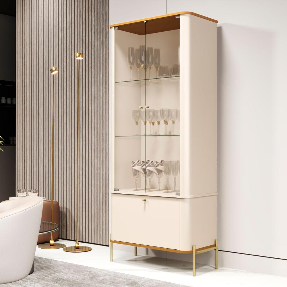 Conjunto Buffet e Cristaleira Lirio Off White Nature Dourado