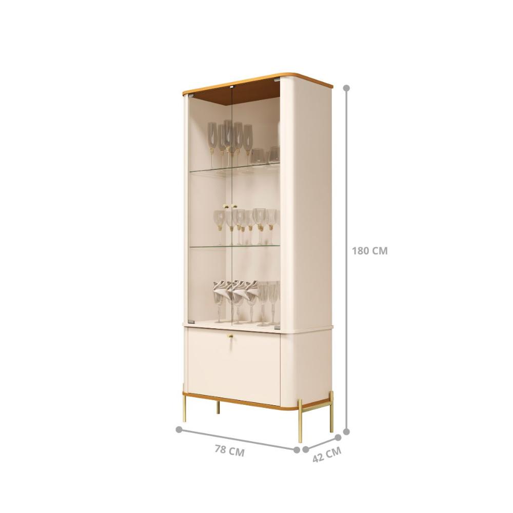 Conjunto Buffet e Cristaleira Lirio Off White Nature Dourado