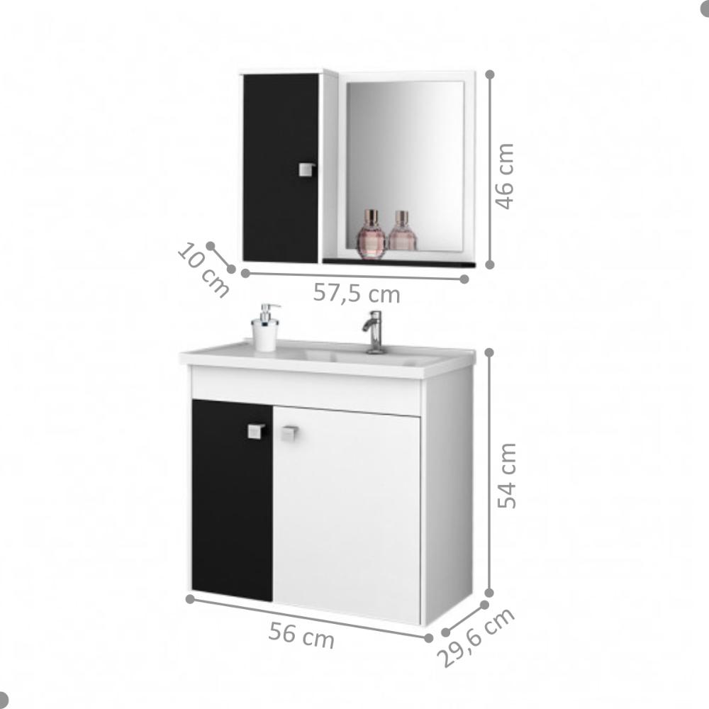 Conjunto Gabinete e Espelheira Colmar Branco Preto Fosco 