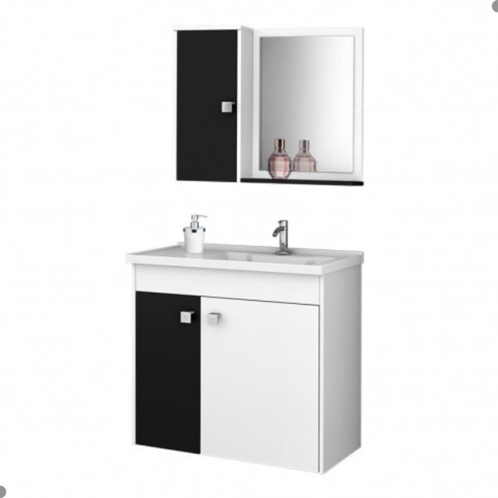 Conjunto Gabinete e Espelheira Colmar Branco Preto Fosco 